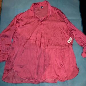 XXL Pink Silk Long Sleeve Blouse